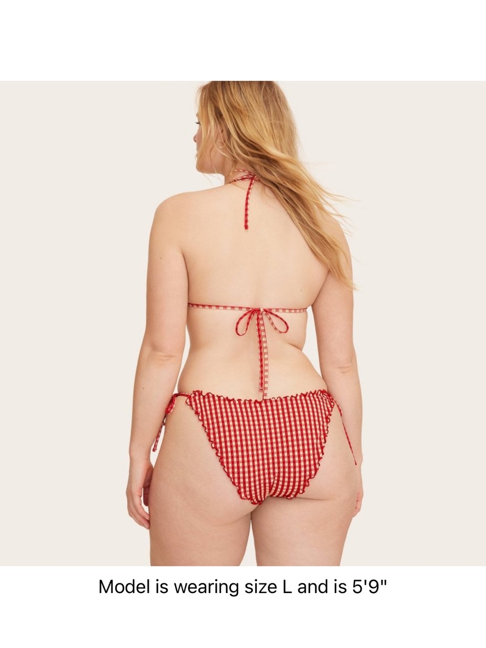 Women's Lettuce Edge String Bikini Bottom - Parke x Target Red Gingham Check XS - Picture 6 of 9